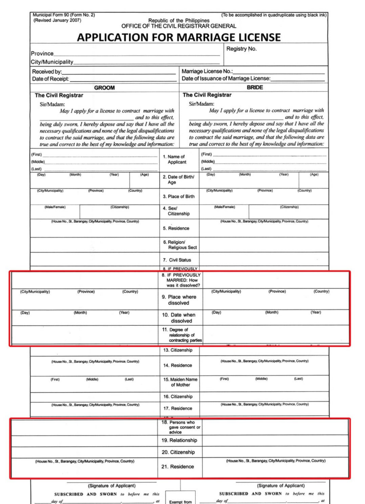 sample application form for marriage license