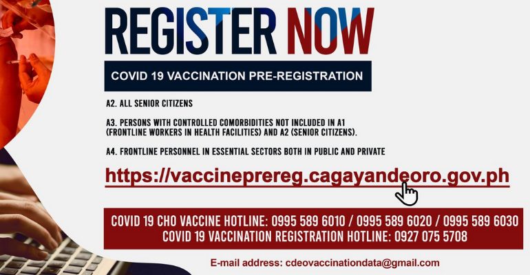 Cagayan de Oro City starts pre-reg for COVID-19 vaccine prio group: A2, A3, A4
