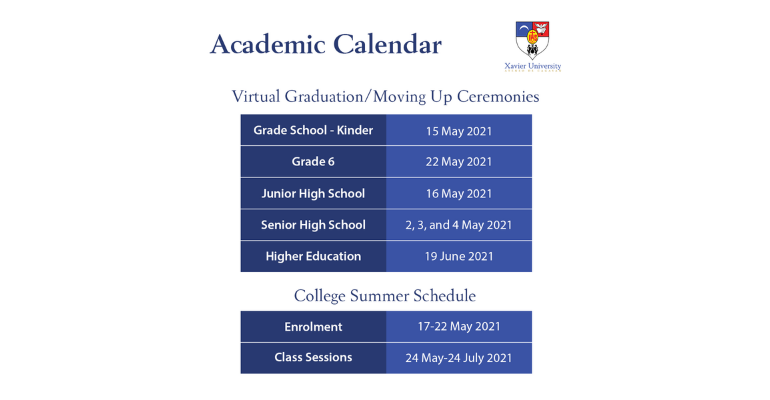 XU virtual graduation, moving up ceremony schedules