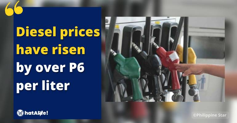 Diesel prices have risen by over P6 per liter