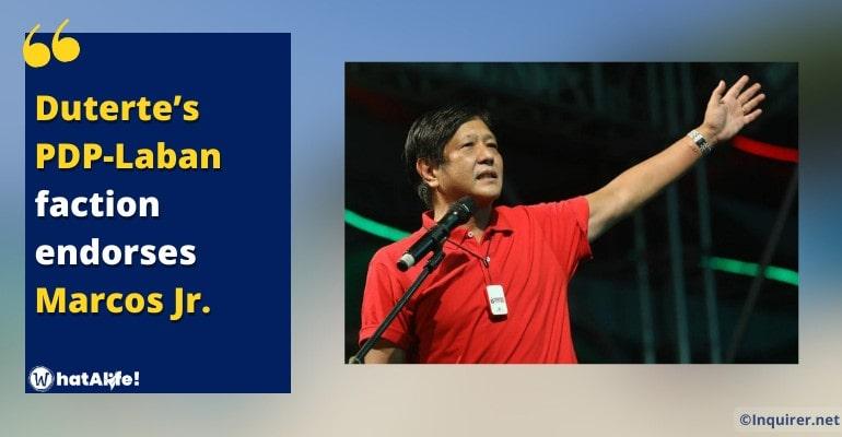 Duterte’s PDP-Laban faction endorses Marcos’ presidential