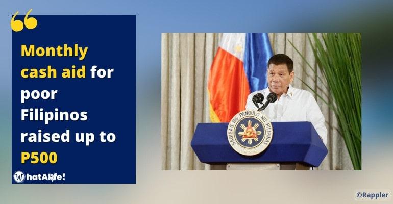 prrd hikes monthly subsidy up to p500 min
