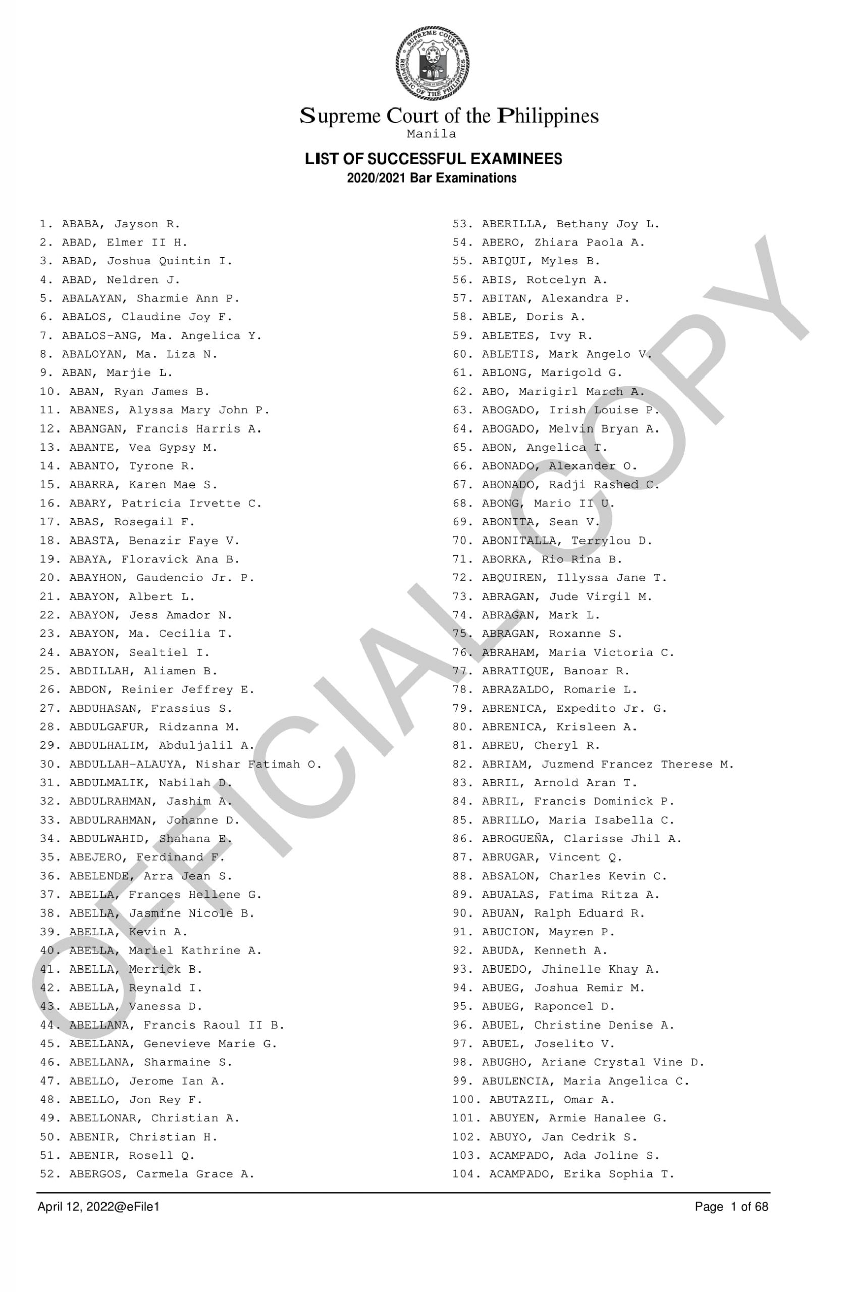 Complete and Official List of Passers 01