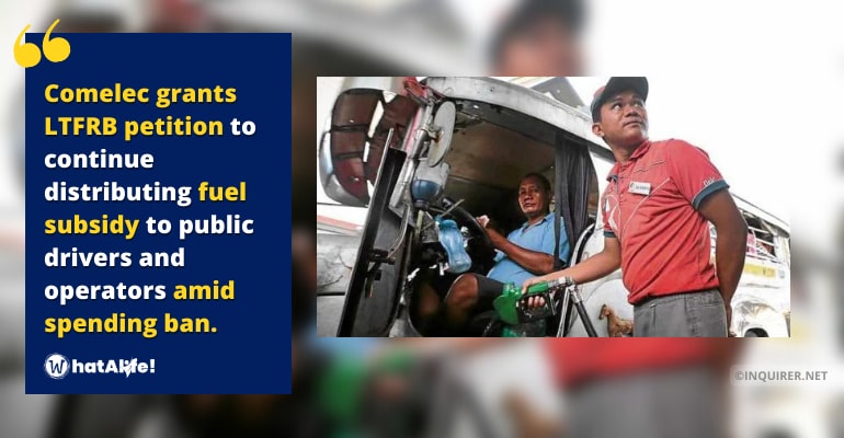 Comelec allows LTFRB request to resume fuel subsidy distribution