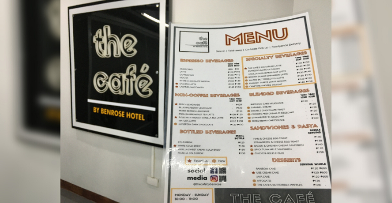 the café by benrose hotel menu