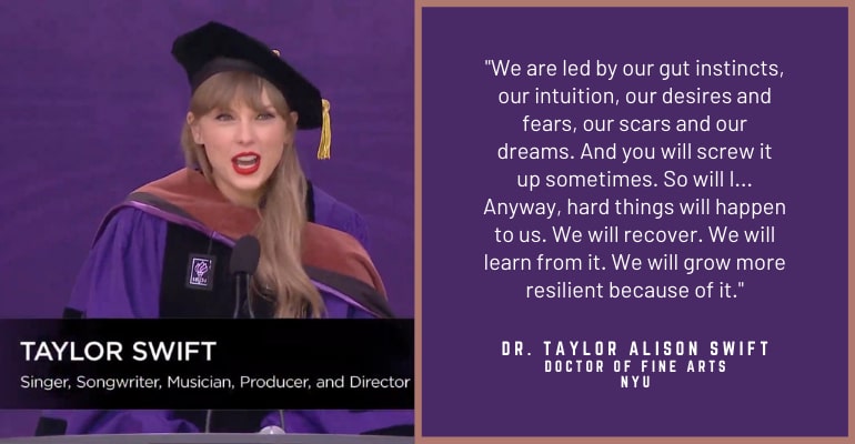 Taylor Swift receives an honorary doctorate degree from NYU and delivers commencement address at the 22 graduation ceremony