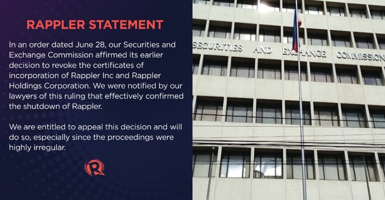 SEC affirms Rappler shutdown order