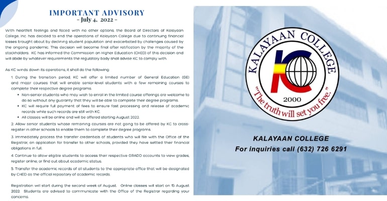 Kalayaan College ceases operations after 22 years