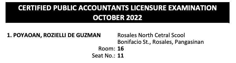 room assignment cpa board exam 2022