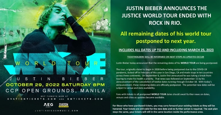 Justin Bieber Justice Tour in Manila officially postponed