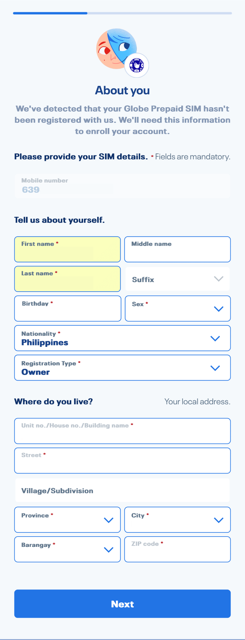 tm sim card registration step 3