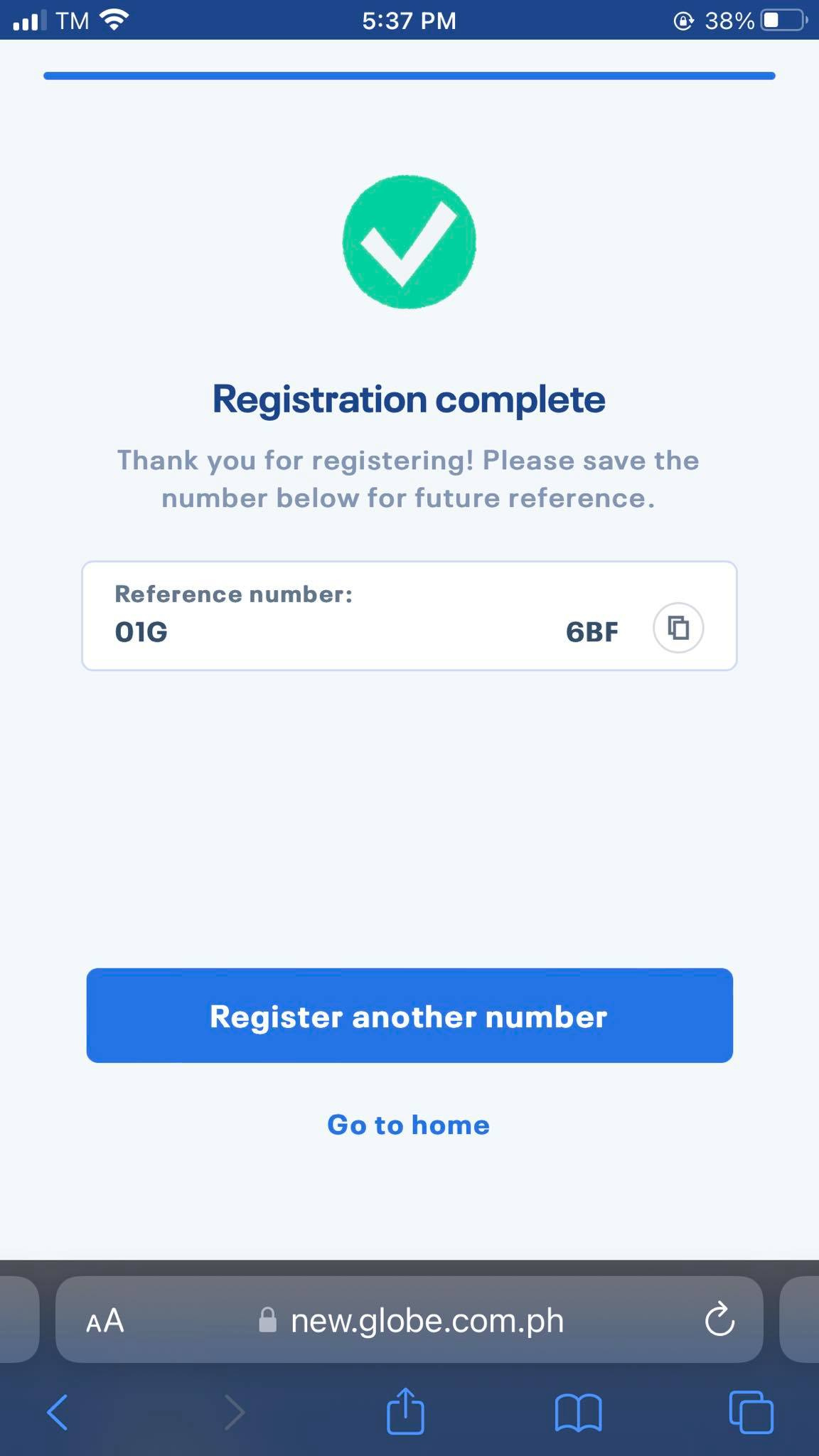 sim registration reference number