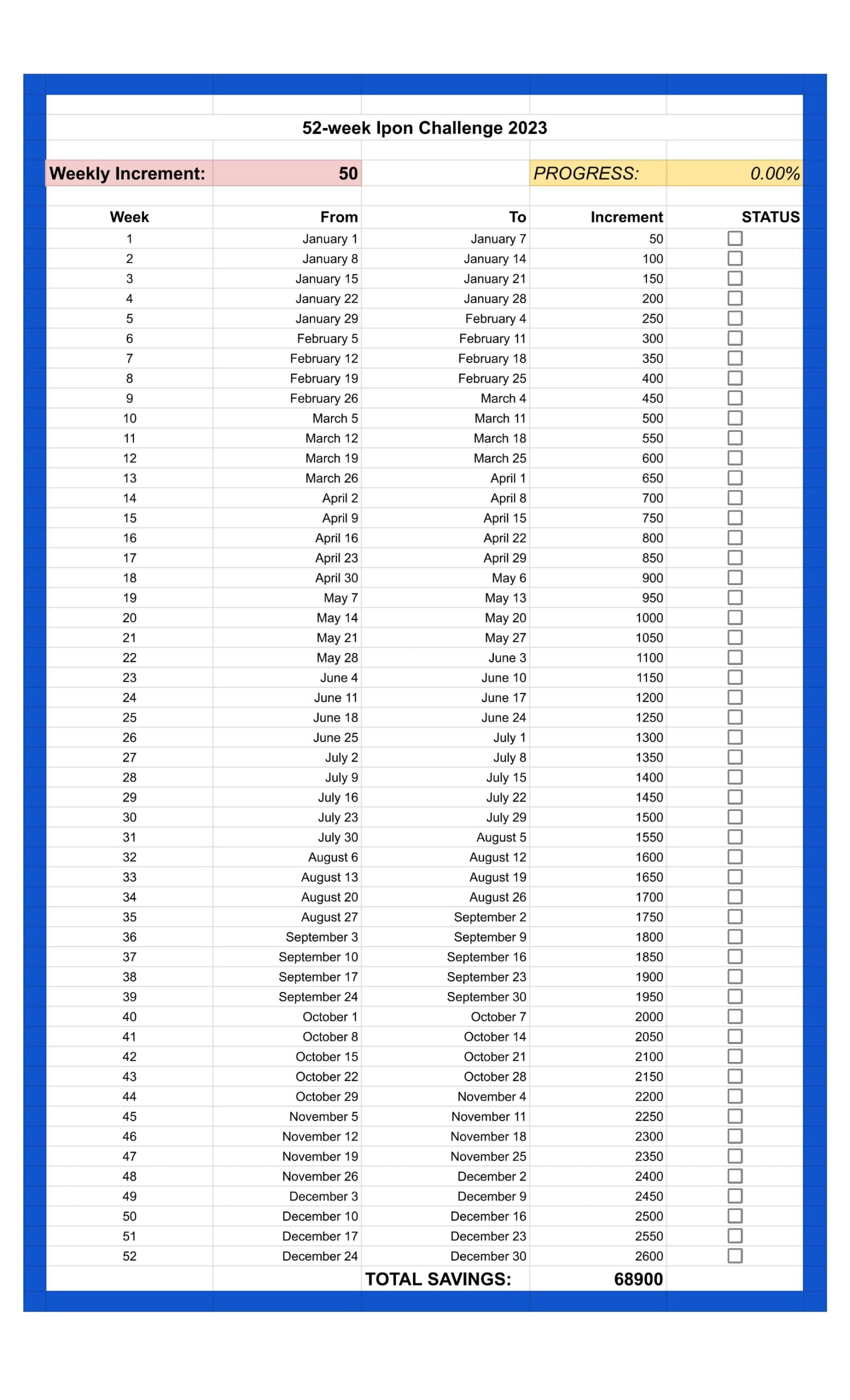 GUIDE 2023 Ipon Challenges With PRINTABLE 52 Week Challenge WhatALife   52 Week Ipon Challenge 2023 Printable Scaled 