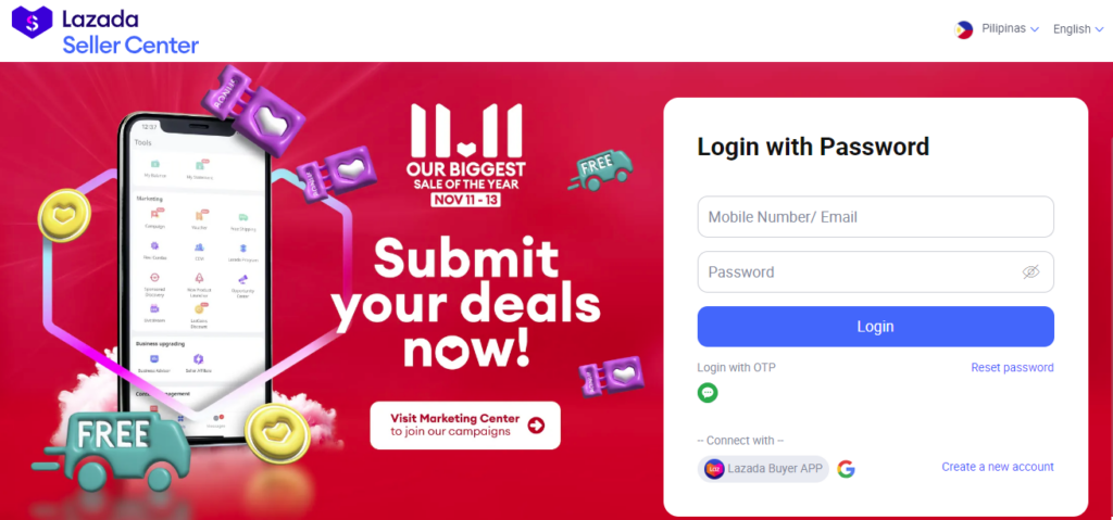 Lazada seller sign-up page 1