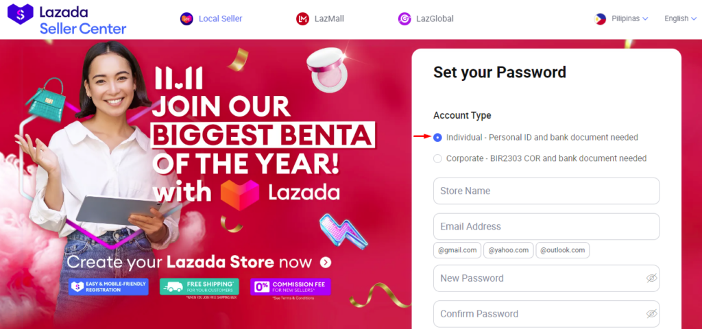 Lazada seller account type 1