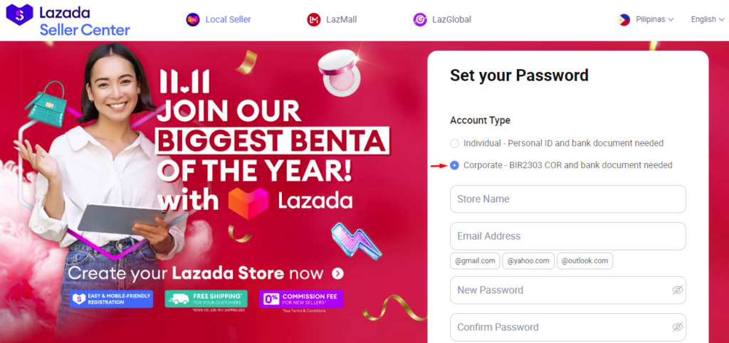 Lazada seller account type 1