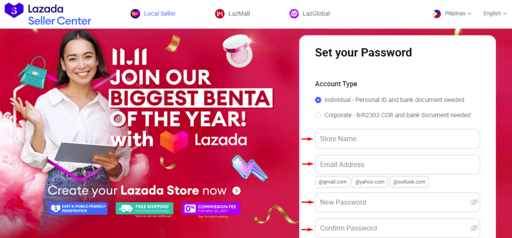 Lazada seller account type 1