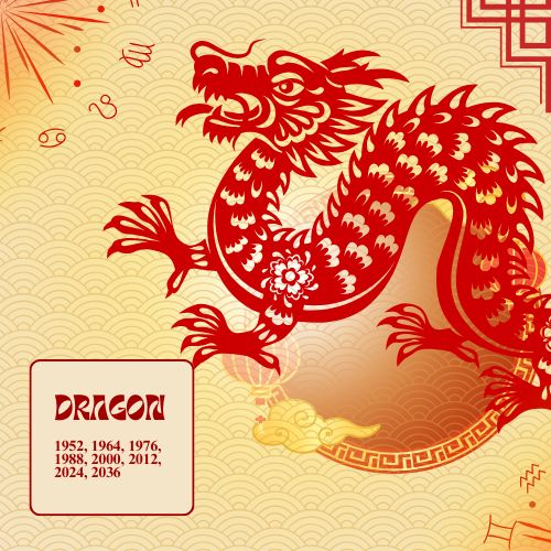 a graphic illustration of a dragon designed with chinese-style elements