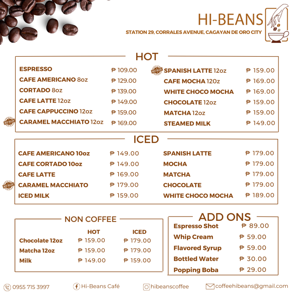 Hi-Beans Cafe Menu