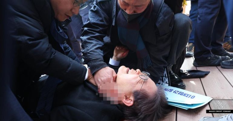unknown suspect stabs south korean opposition leader lee jae myung in the neck