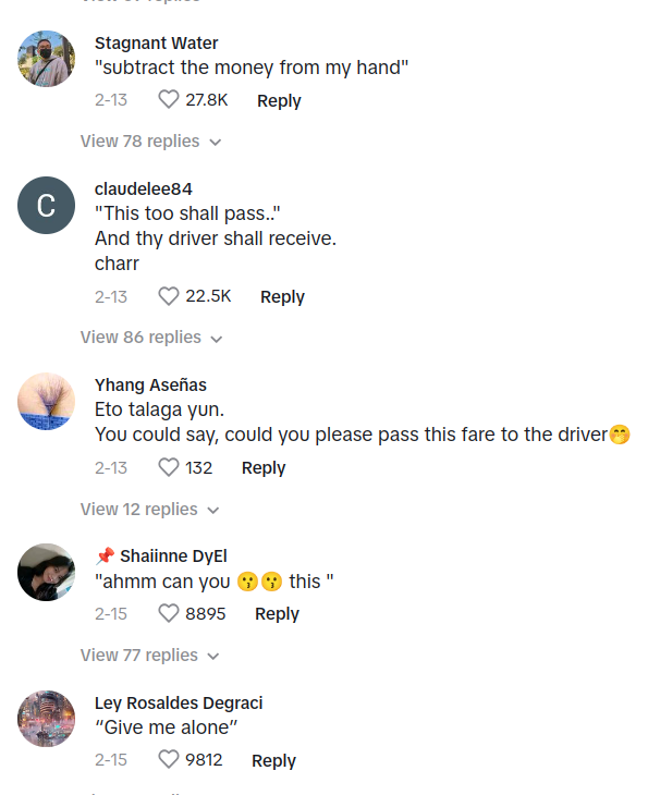 Filipinos comment on TikTok showcasing humor in cultural dilemma on jeepney fare payment 
