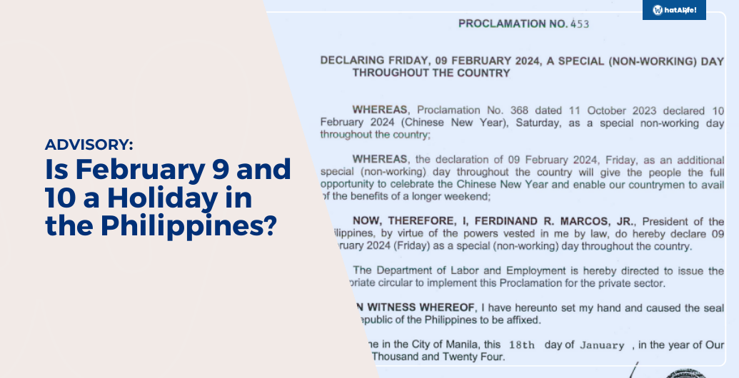 Is February 9 and 10, 2024, a holiday in the Philippines?