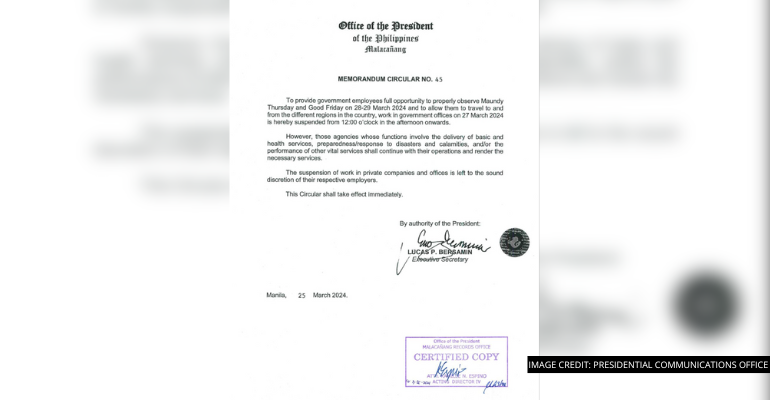 Palace Declares Half-Day Work for Gov’t Employees on March 27, 2024