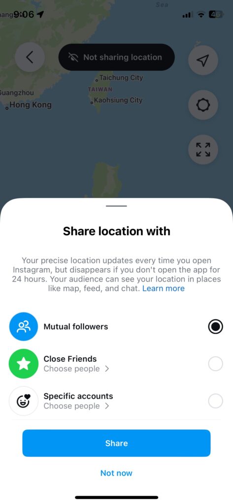 Image of Instagram share location with.