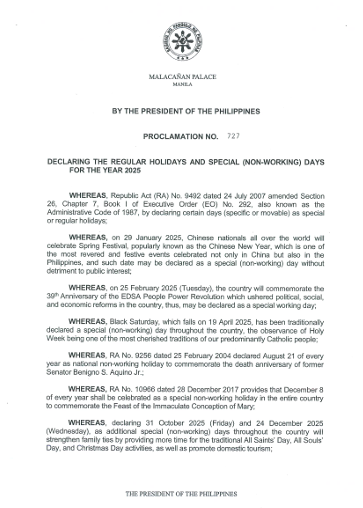 Proclamation No. 727