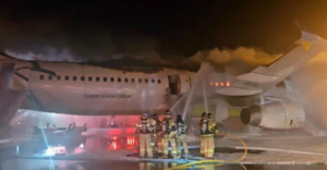 south korean airplane catches fire causes mass evacuation