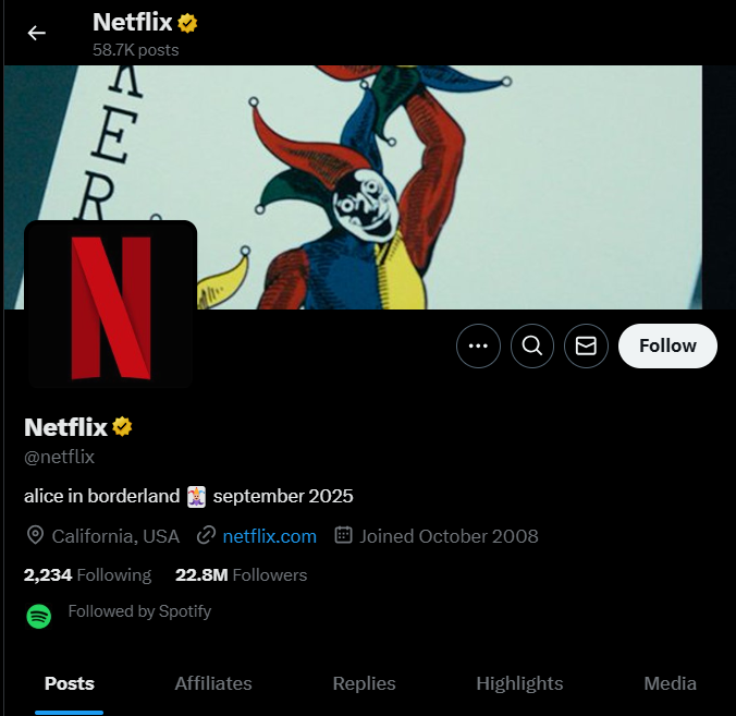 Screenshot of Netflix X (formerly Twitter) profile promoting Alice in Borderland Season 3